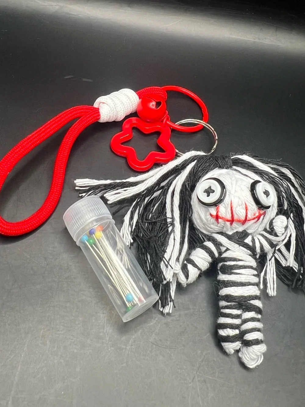Handmade Voodoo Doll 3D Keychain Striped Gothic Star Bell Charm #5